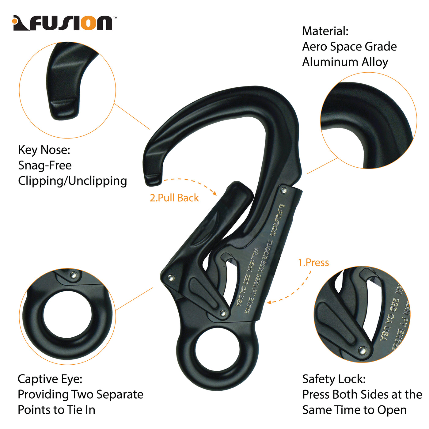 Tudor Aluminum Snap Hook Carabiner - Black