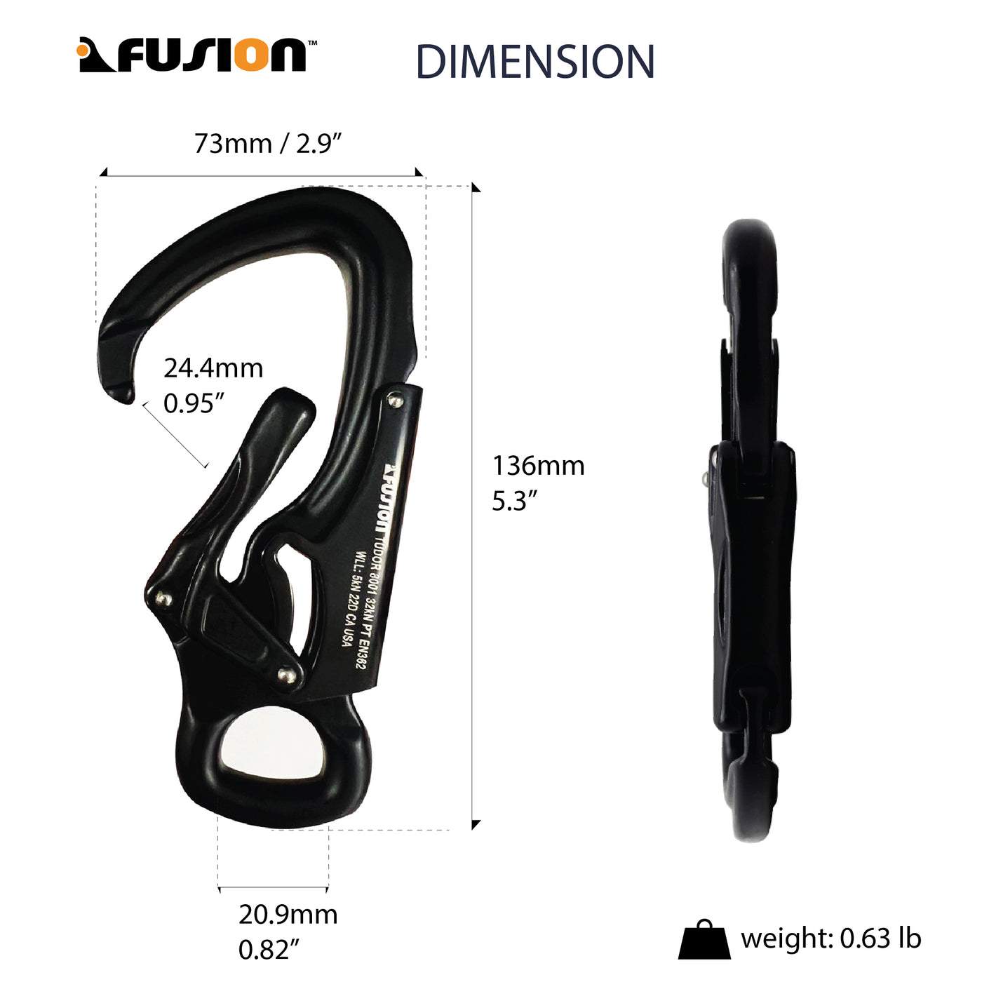 Tudor Flat Loop Aluminum Snap Hook Carabiner - Black