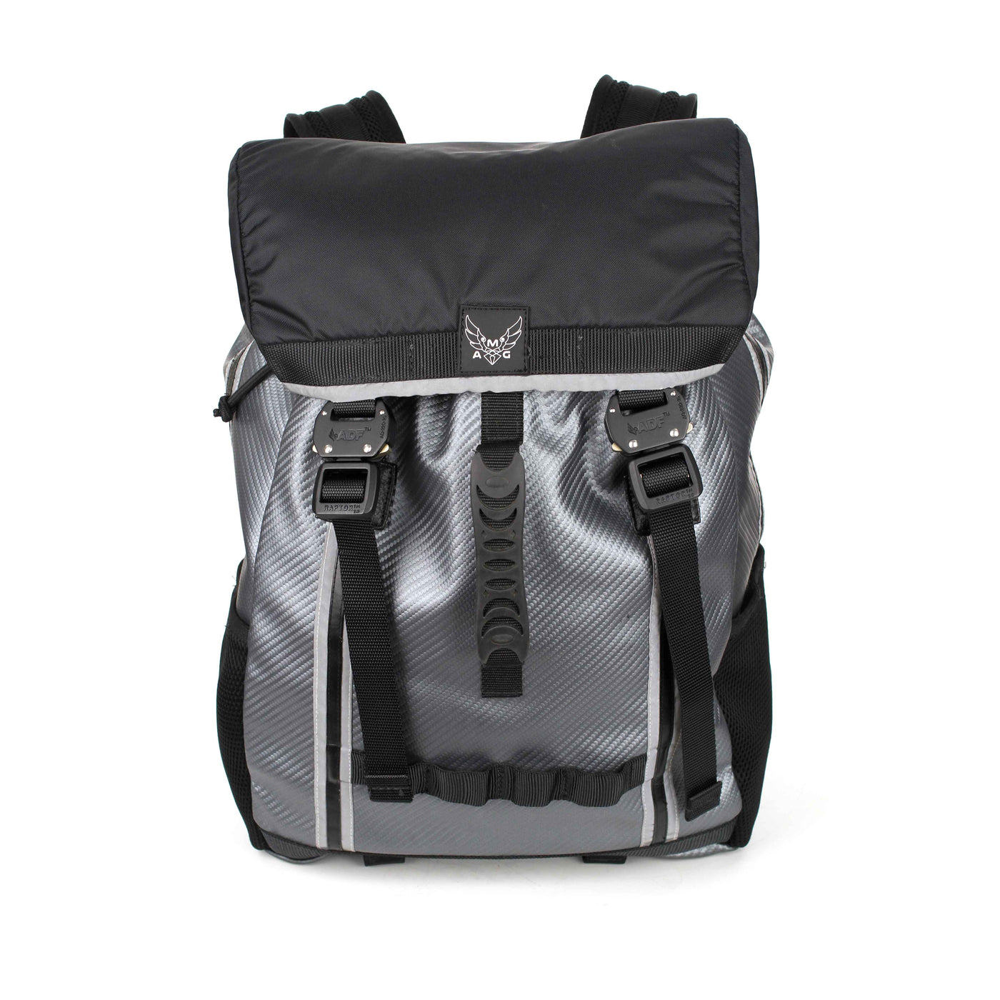 Black and Silver Backpack with tactical buckle 