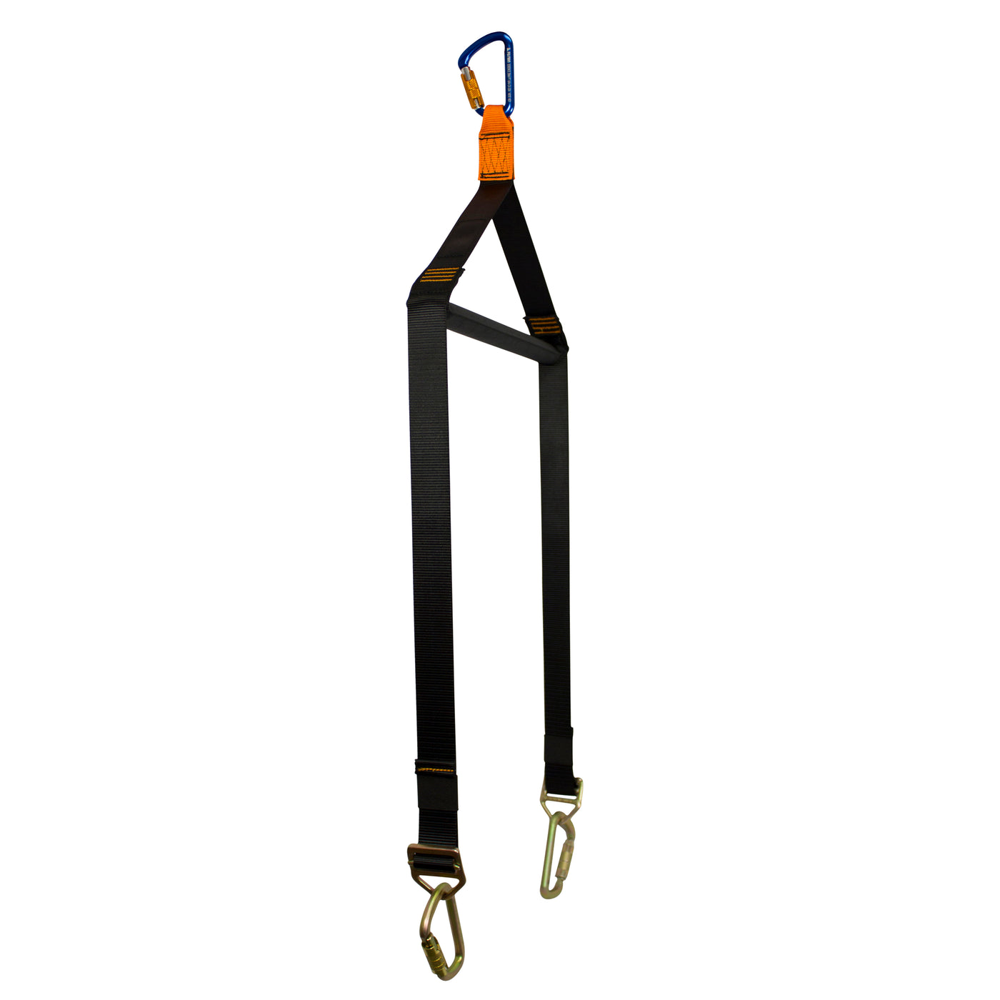 black spreader bar for rescue and zipline w/ carabiners