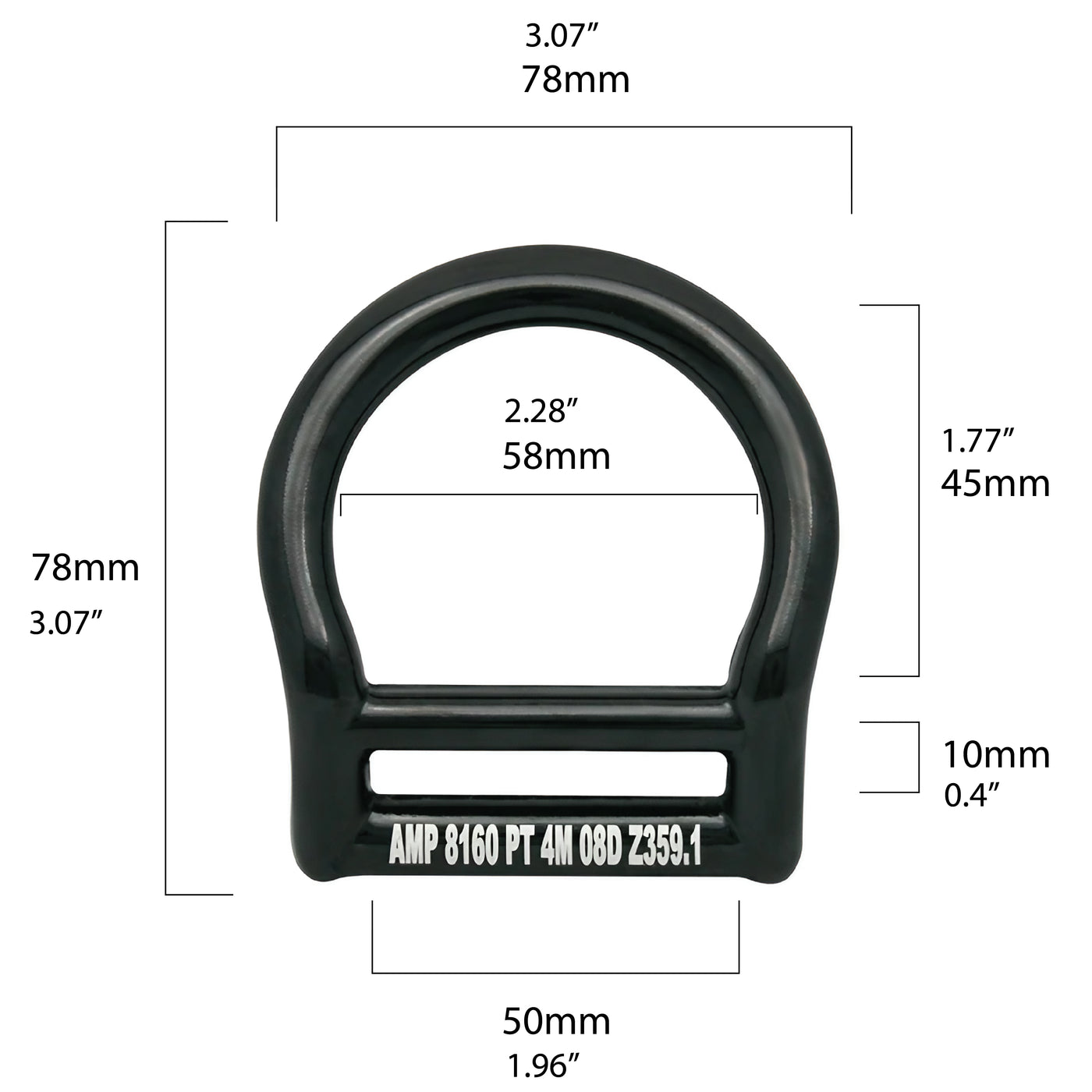 Bent Aluminum Slotted D-Ring for 1 3/4" Webbing