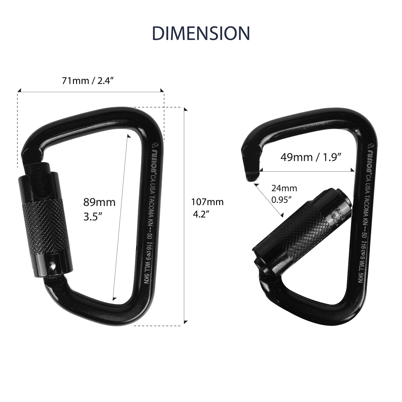 Tacoma Steel 50KN Auto Lock Carabiner – Gold Clip for Climbing, Rescue & Rigging
