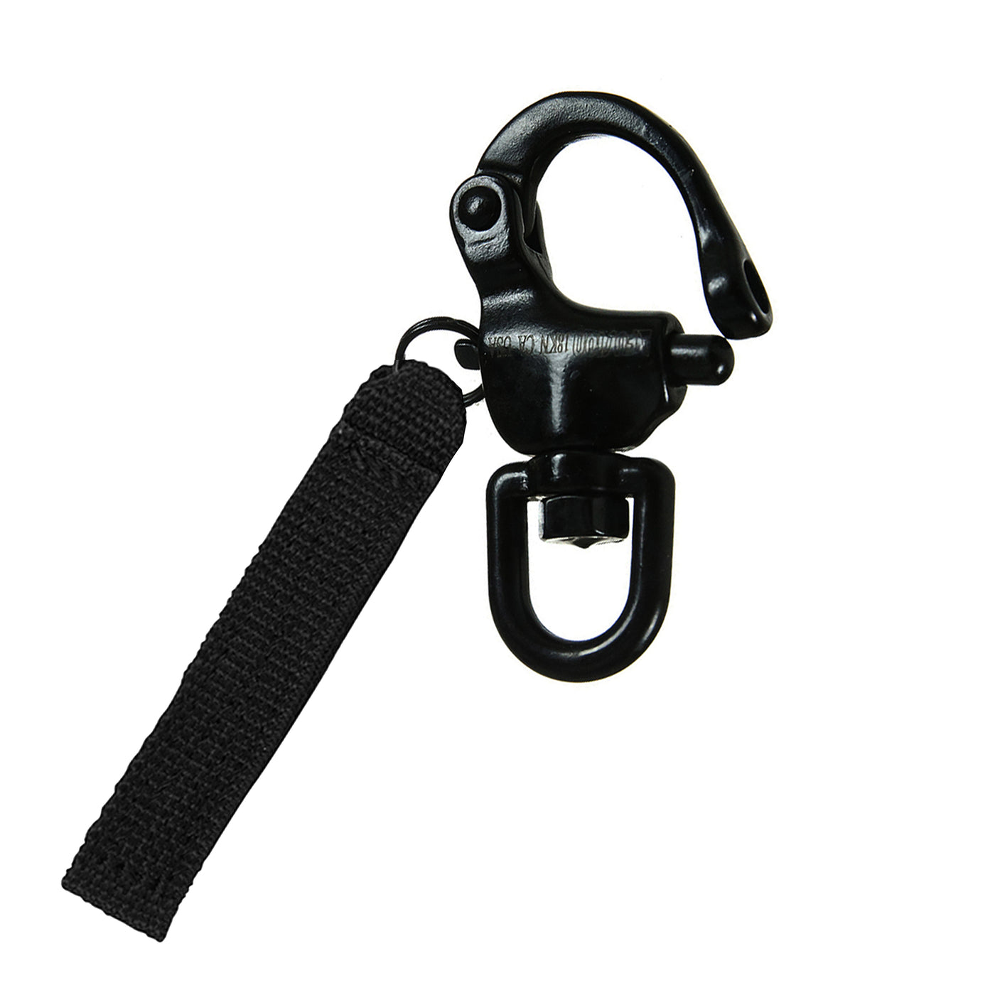 Black Steel Snap Shackle & Swivel - TAA Approved- With pull strap - Black
