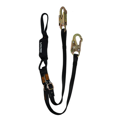 Y Leg Adjustable Lanyard Shock Absorption Lanyard with Rebar Hooks - Black