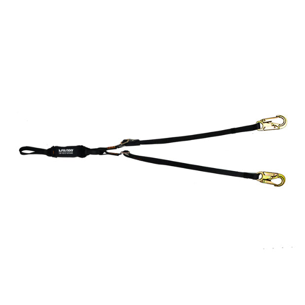 Y Leg Adjustable Lanyard Shock Absorption Lanyard with Rebar Hooks - Black