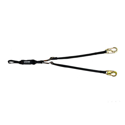 Lobster Claw Y Lanyard Adjustable Shock Absorber Zipline Zorber Packanyard with Loops - Black