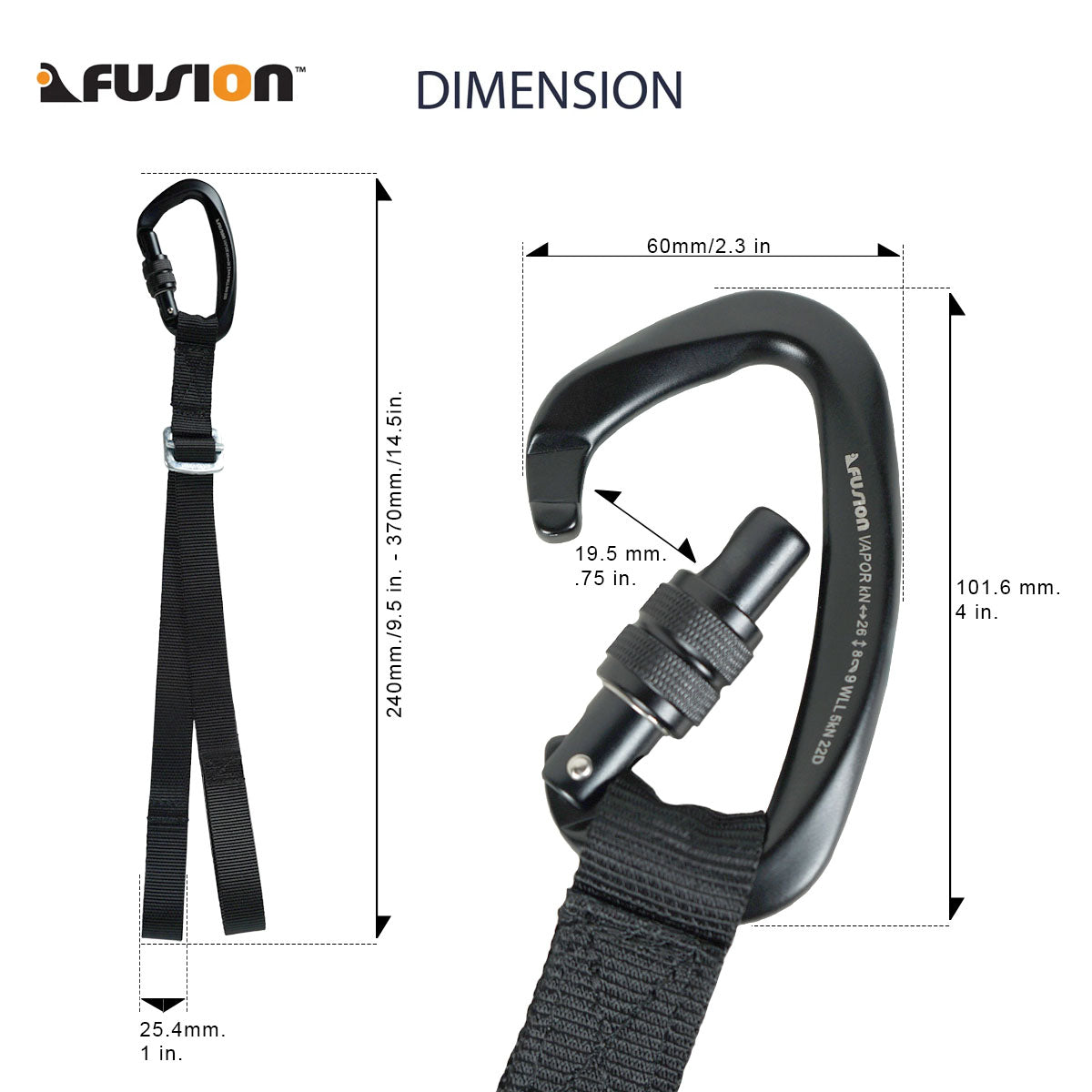 Adjustable Quick Position Lanyard – 1" Nylon Webbing with Screw Lock Carabiner