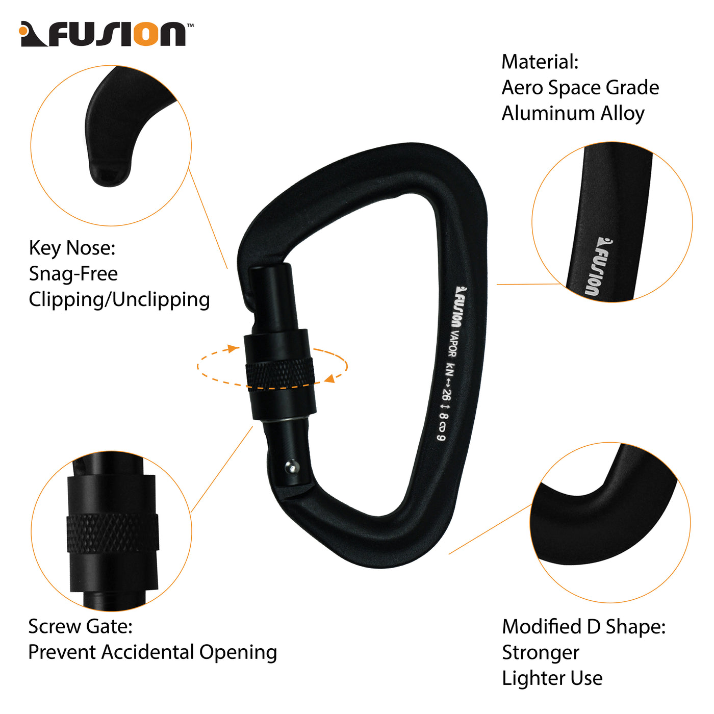 Vapor III Aluminum - Screw Gate Carabiner - Black