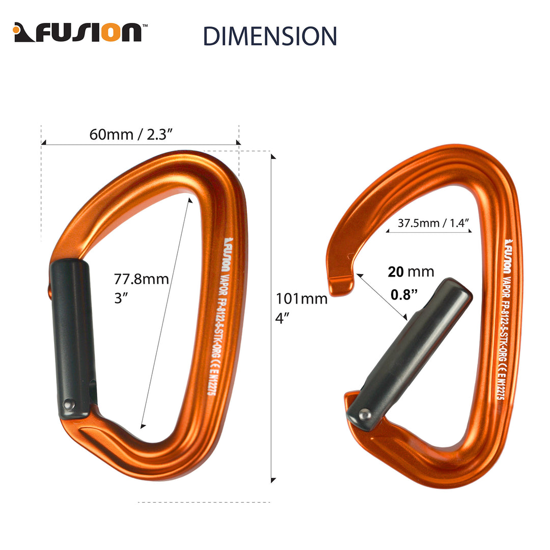 Vapor 5 Straight Gate Aluminum Carabiner - Orange| Fusion Climb