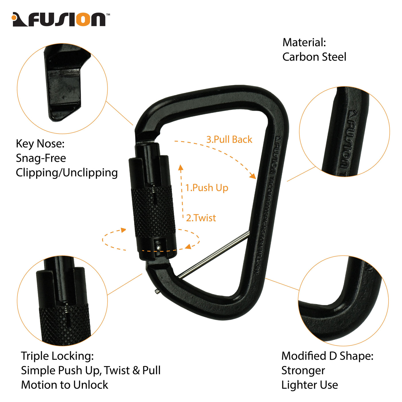 Tacoma Heavy Duty Triple Lock Carabiner - Black.