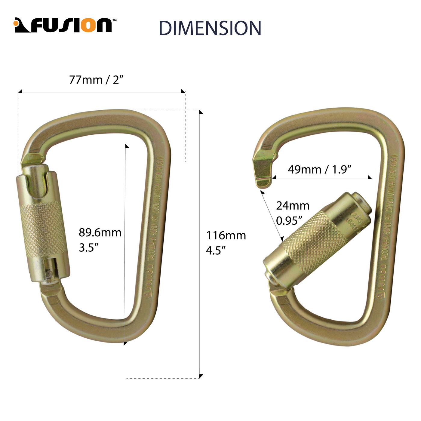 Tacoma Steel 50KN - Auto Lock Carabiner - Gold