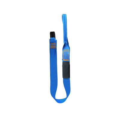 Blue adjustable anchor strap lanyard with girth hitch loop – 1.75" wide webbing and parachute D-ring
