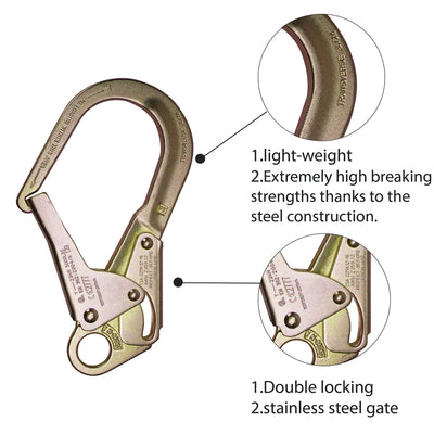Fall Protection Adjustable Lanyard With Infinity Rebar Hook and Loop - Black