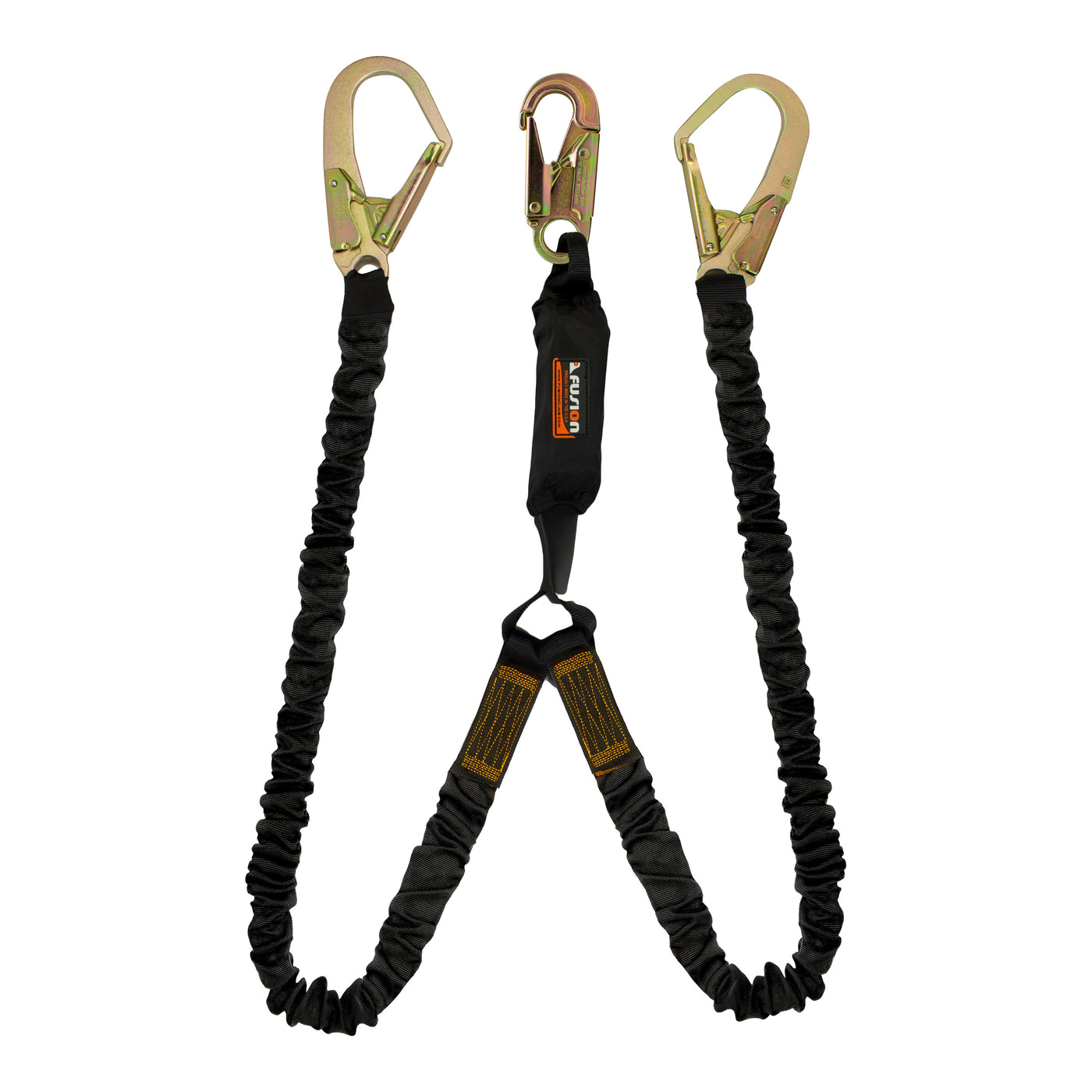 Y Leg Lanyard Shock Absorption Lanyard with Rebar Hooks - Black