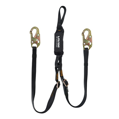 Lobster Claw Y Lanyard Adjustable Shock Absorber Zipline Zorber Packanyard with Loops - Black