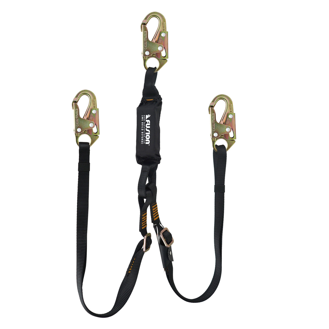 Lobster Claw Y Lanyard Adjustable Shock Absorber Zipline Zorber Packanyard with Loops - Black