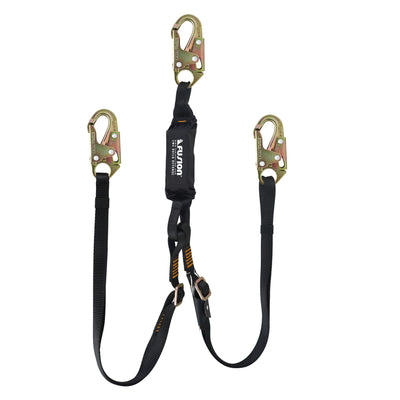 Lobster Claw Y Lanyard Adjustable Shock Absorber Zipline Zorber Packanyard with Loops - Black