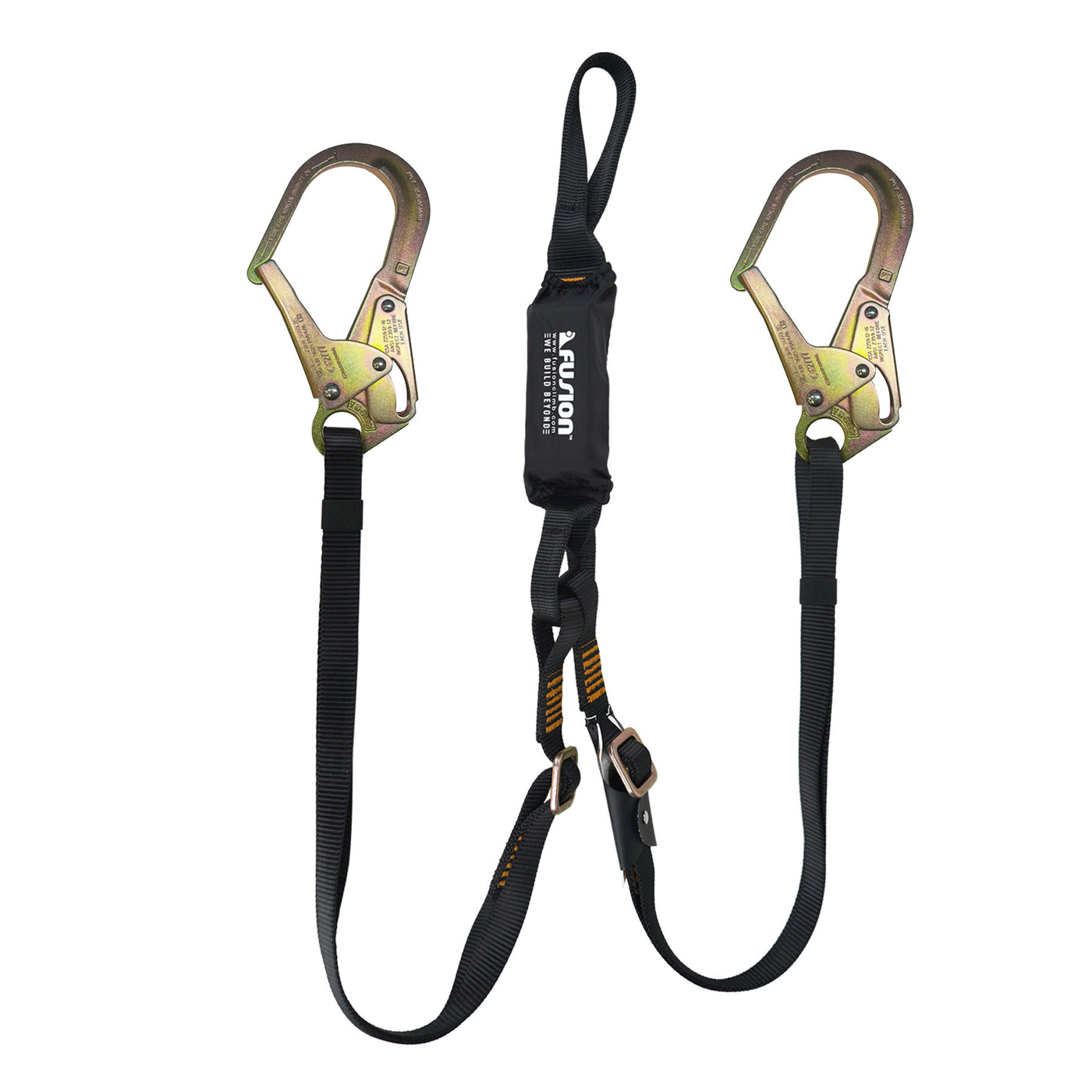 Lobster Claw Y Lanyard Adjustable Shock Absorber Zipline Zorber Packanyard with Loops - Black