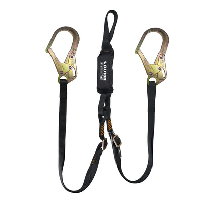 Lobster Claw Y Lanyard Adjustable Shock Absorber Zipline Zorber Packanyard with Loops - Black
