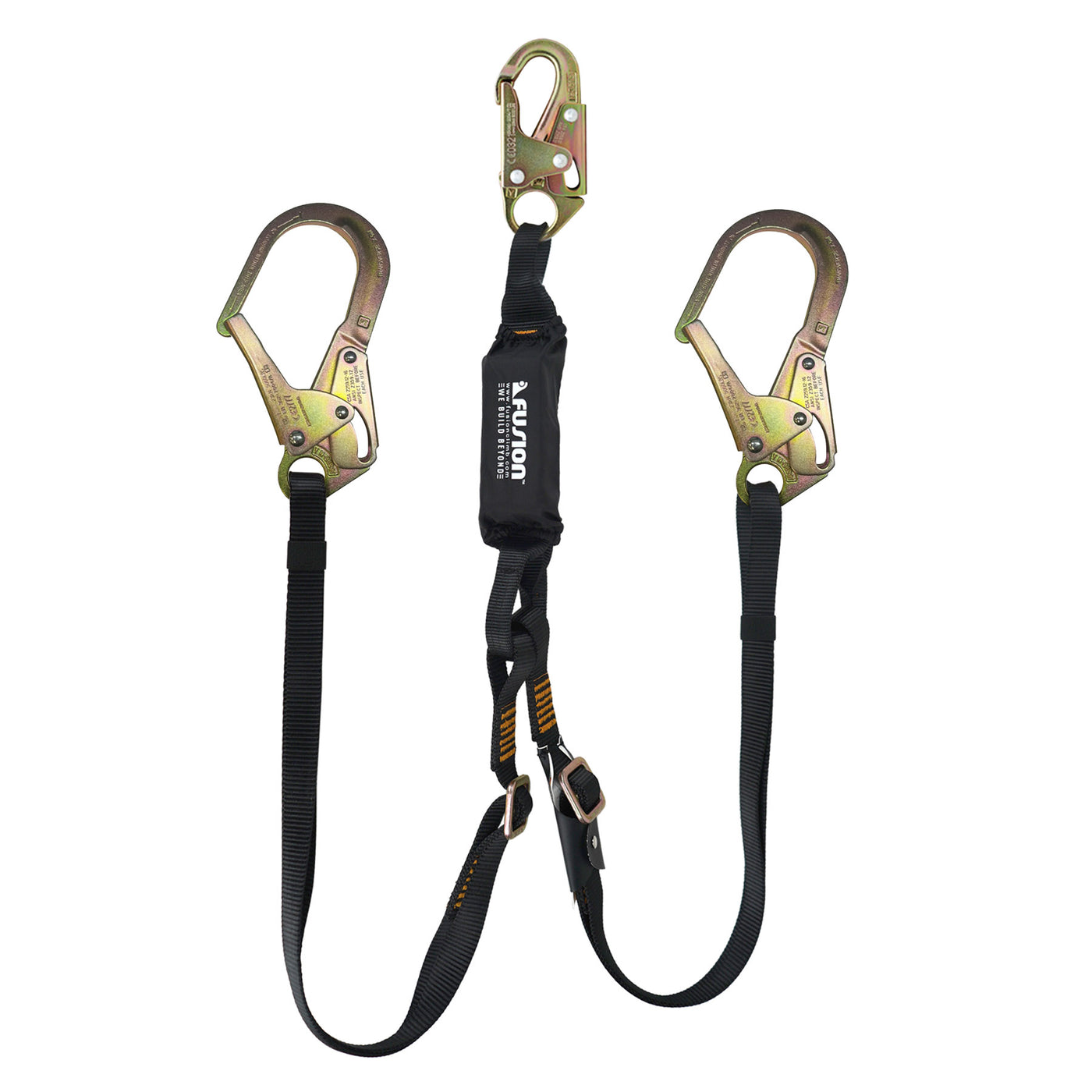 Lobster Claw Y Lanyard Adjustable Shock Absorber Zipline Zorber Packanyard with Loops - Black