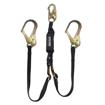 Lobster Claw Y Lanyard Adjustable Shock Absorber Zipline Zorber Packanyard with Loops - Black