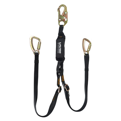 Lobster Claw Y Lanyard Adjustable Shock Absorber Zipline Zorber Packanyard with Loops - Black