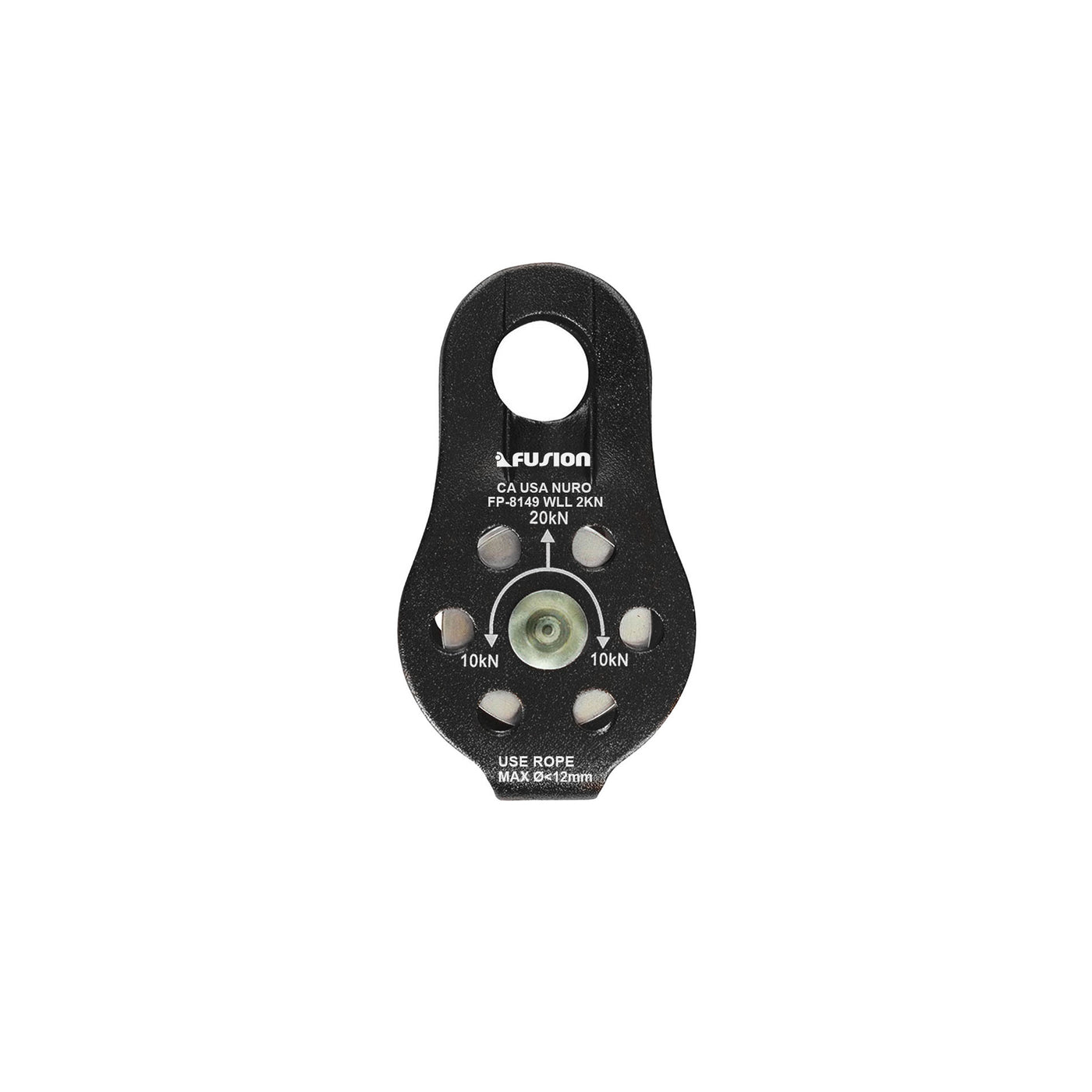 Nuro Fixed Side Mini Pulley – Black Aluminum for 8–11mm Rope (20kN MBS)