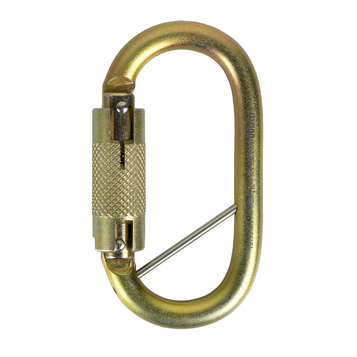 Ovatti Steel Auto Lock Gate Carabiner W/ Captive Eye Pin - Gold.