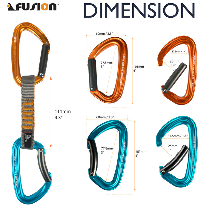 Fusion Climb Tactical Military 12cm Carabiners Fusion Climb 4-Pack Tactical - Military Spec Carabiners With 12cm Slings For Rescue & Climbing Quickdraw Set