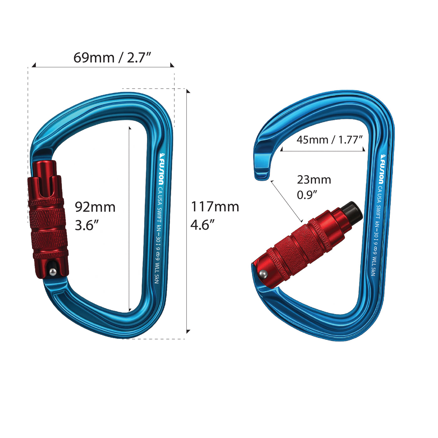 Swift Triple Locking Aluminum Carabiner – Red and blue Modified D Clip ...