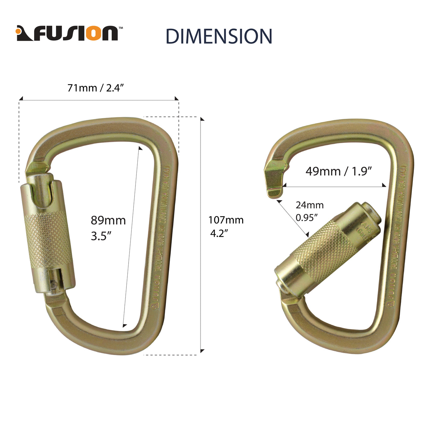 Tacoma Steel 50KN Auto Lock Carabiner – Gold Clip for Climbing, Rescue & Rigging