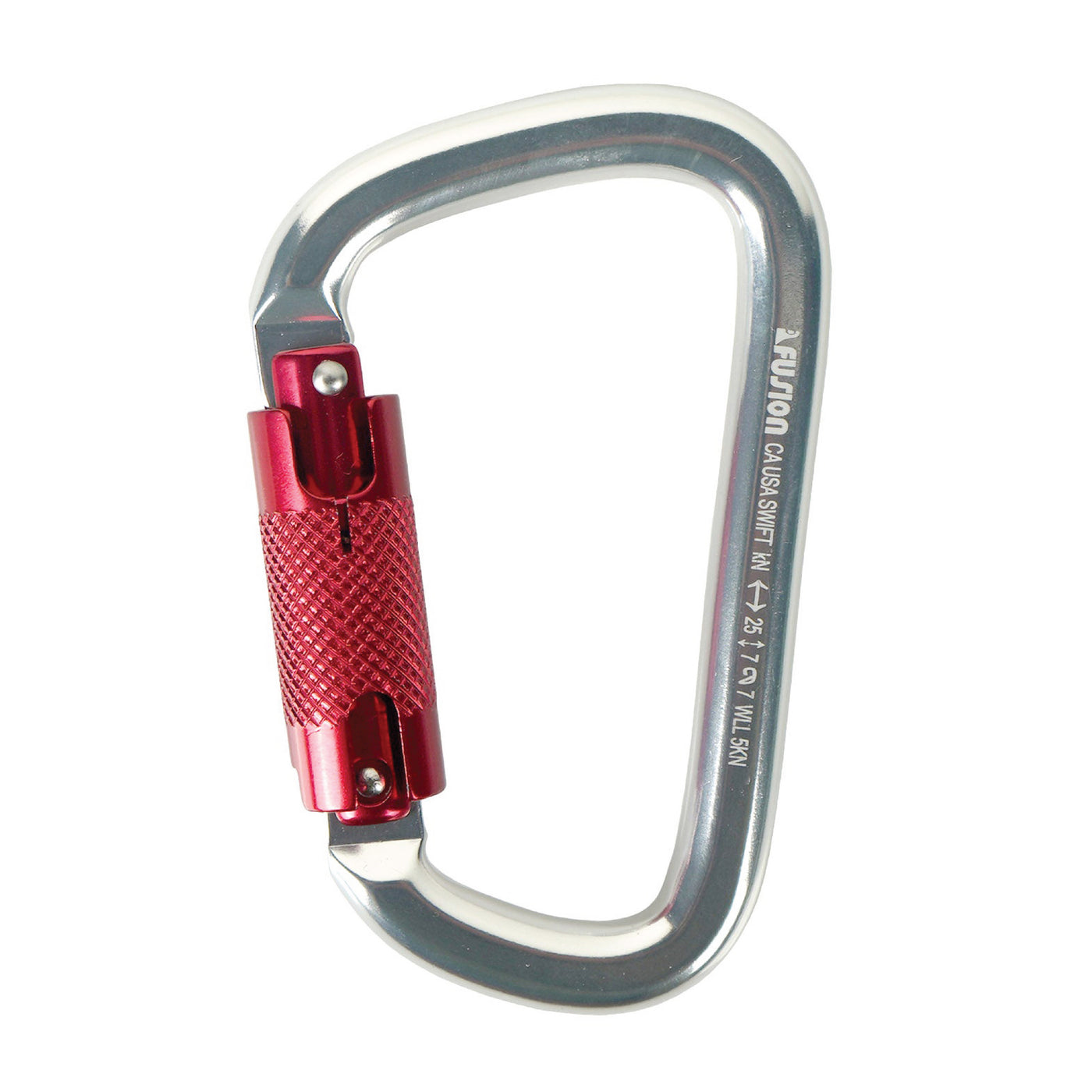 Swift Auto Lock Modified D Shape Carabiner – Silver & Red Aluminum Climbing Clip