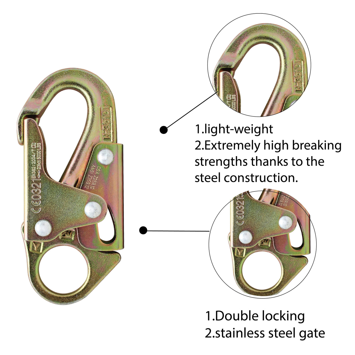 Adjustable Y-leg Lanyard with Double Locking Snap Hook - Fusion Climb