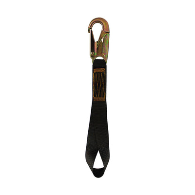 Fall Protection Anchor Strap With Steel Snap Hook - Black