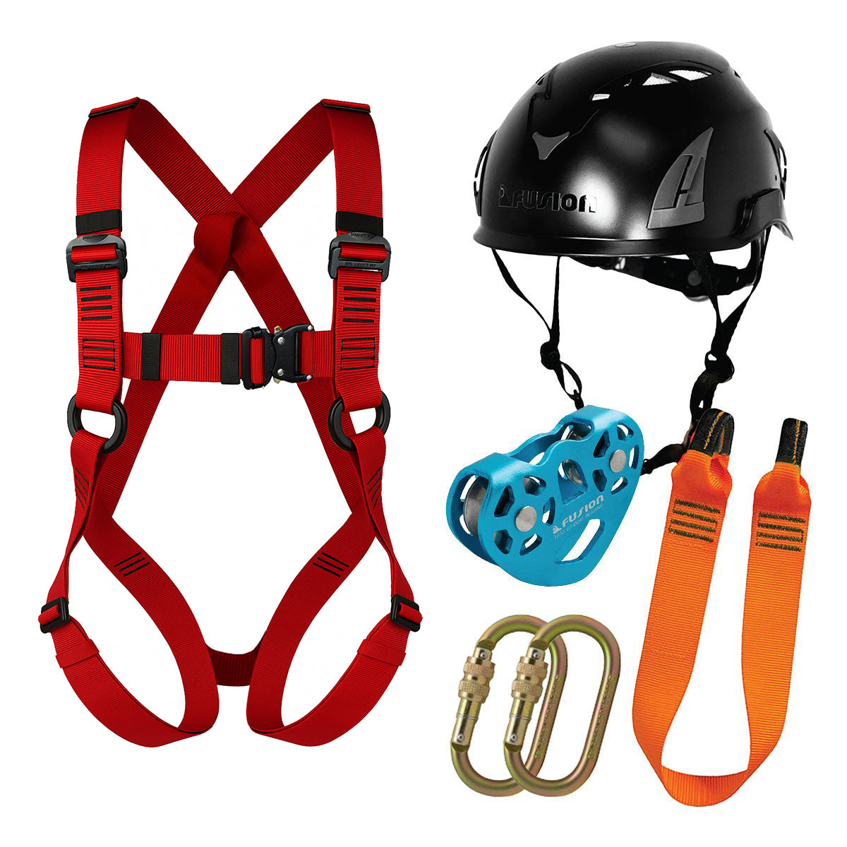 Aventa Full Body Harness & Blue Zipline Trolley Combo – Adjustable Challenge Course Safety Kit