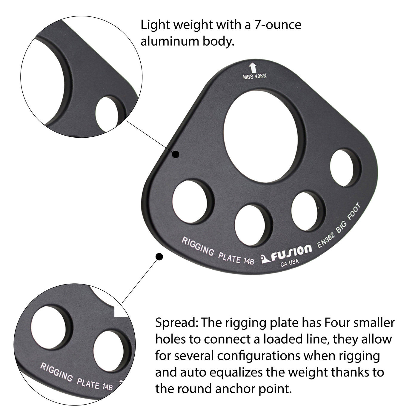 Big Foot Aluminum Large 5 Hole Rigging Anchor Plate Descender