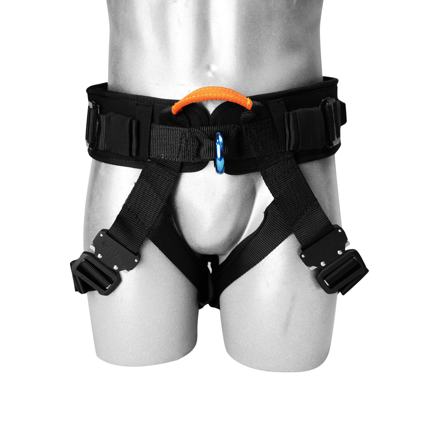 Racer Black Canyoneering Half Body Harness – 1000D Ballistic Nylon, Quick Release, Adjustable Gear Loops
