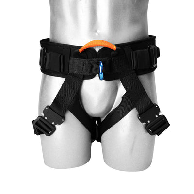 Racer Black Canyoneering Half Body Harness – 1000D Ballistic Nylon, Quick Release, Adjustable Gear Loops