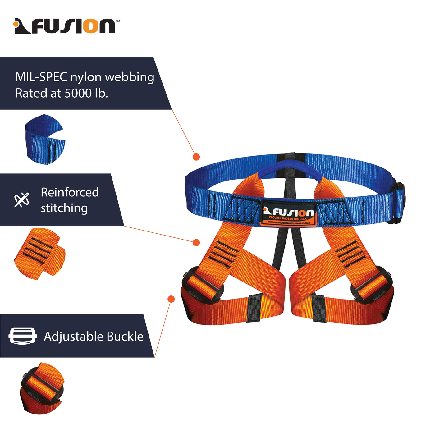 Centaur kids half body harness Blue/Orange - Fusion Climb