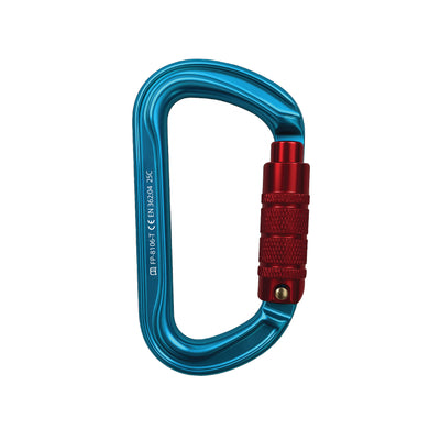 Swift Triple Locking Aluminum Carabiner – Red and blue Modified D Clip for Climbing & Rigging