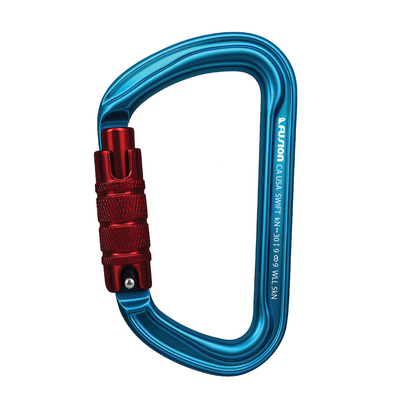 Swift Triple Locking Aluminum Carabiner – Red and blue Modified D Clip for Climbing & Rigging