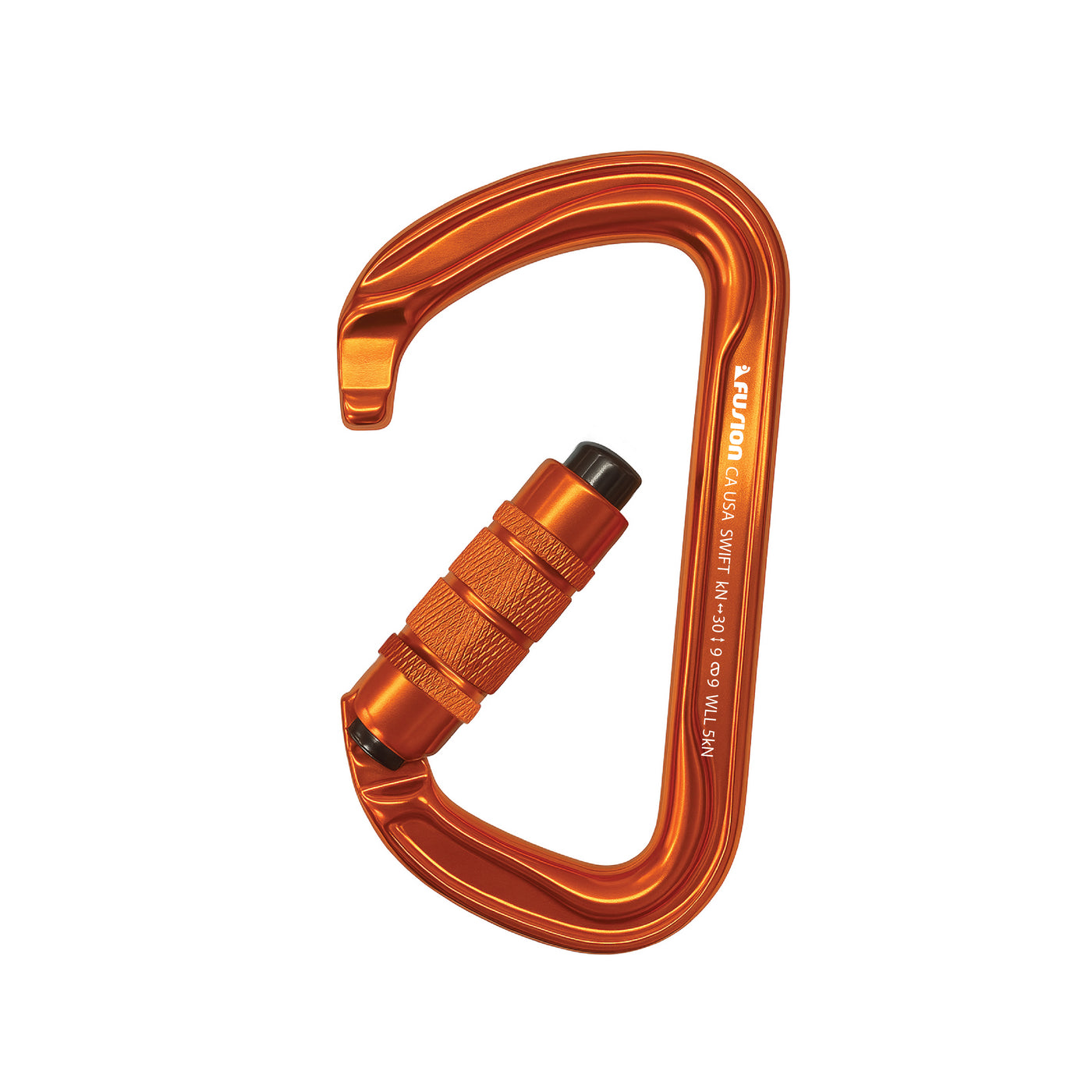 Swift Auto Lock Modified D Shape Carabiner – orange and black Aluminum Climbing Clip