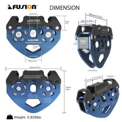 Tesa Speed Pulley Dual Bearing - With Carabiner Bracket - Blue
