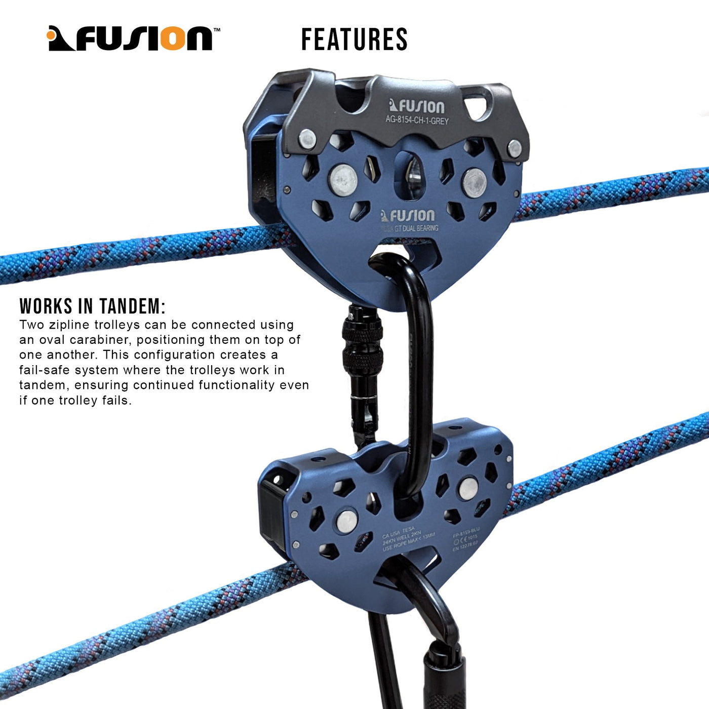 Tesa Speed Pulley Dual Bearing - With Carabiner Bracket - Blue