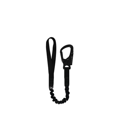 black helicopter retention lanyard with 33kN snap hook and internal bungee for safety