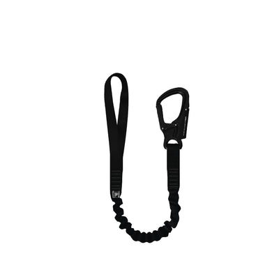 black helicopter retention lanyard with 33kN snap hook and internal bungee for safety