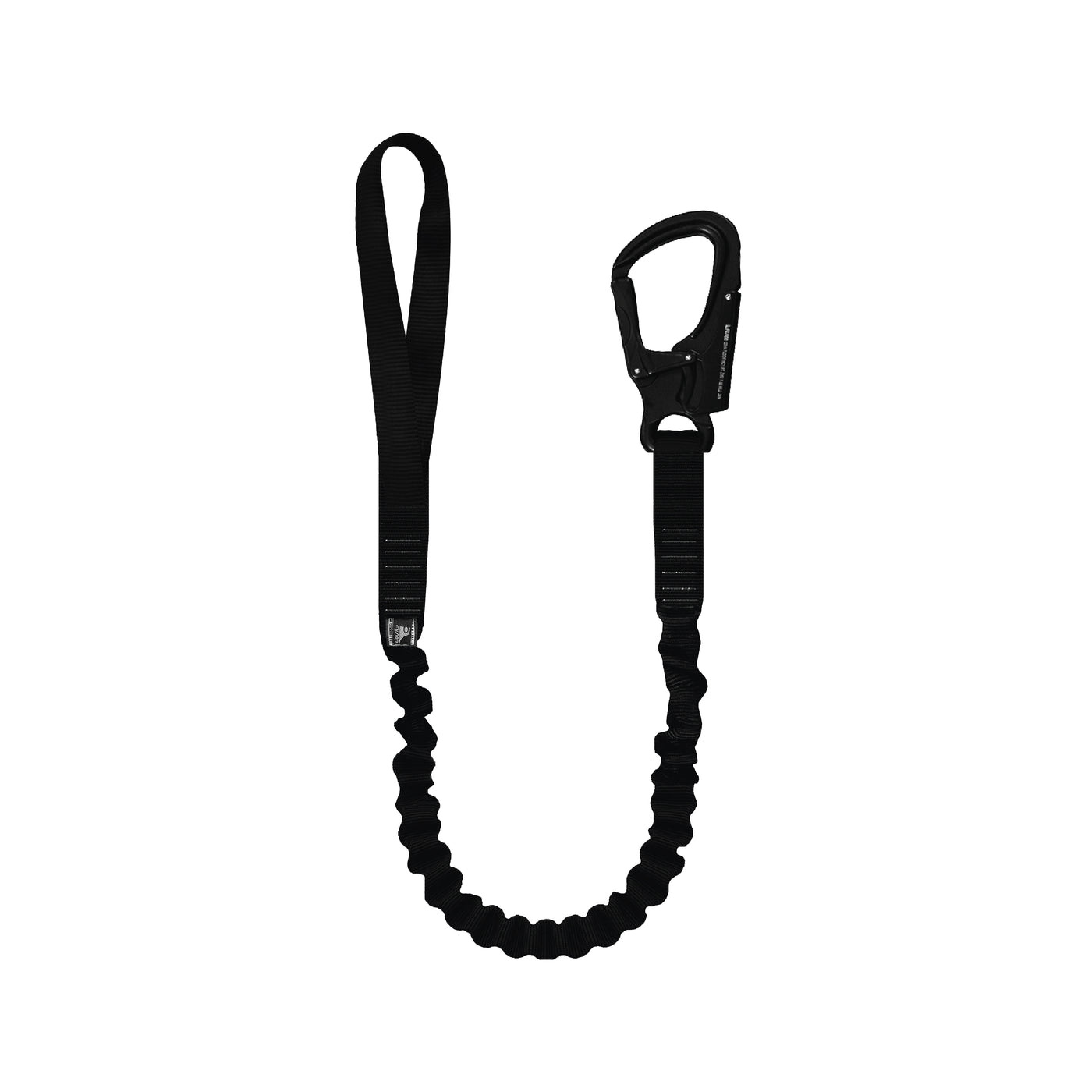helo retention lanyard with MIL-SPEC 5000 lb tubular webbing, snap hook, and hitched loop