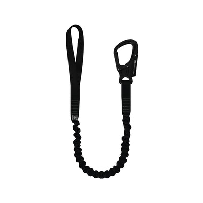 helo retention lanyard with MIL-SPEC 5000 lb tubular webbing, snap hook, and hitched loop