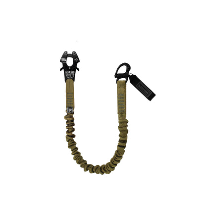 helo retention lanyard with Kong Frog quick-release cable, plunger pin shackle, and black MIL-SPEC webbing