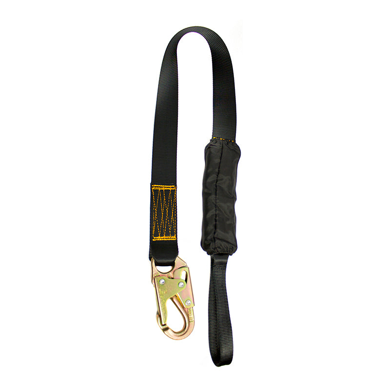 Shock Absorbing Lanyard With Steel Snap Hook & Hitched Loop - Black